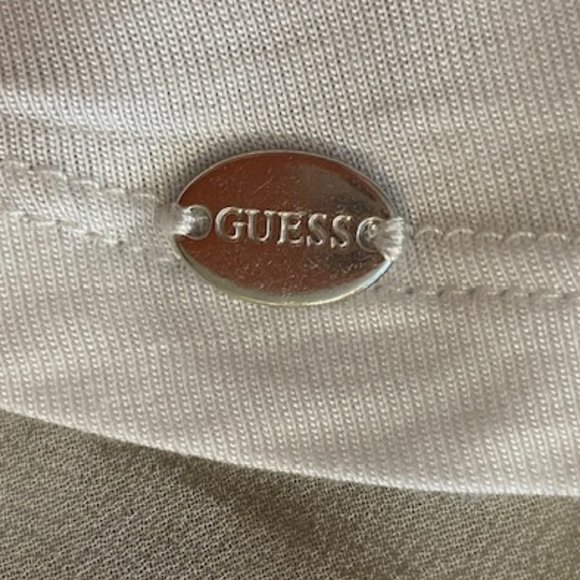 Guess Short Sleeve Blouse Mixed Fabric White Light Brown Tie- Dye Size Small - Picture 11 of 14